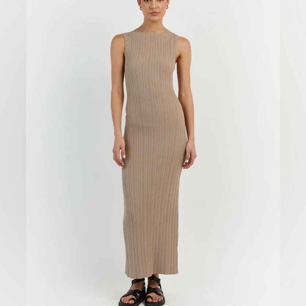DISSH Sleeveless Ribbed Maxi Dress in Taupe